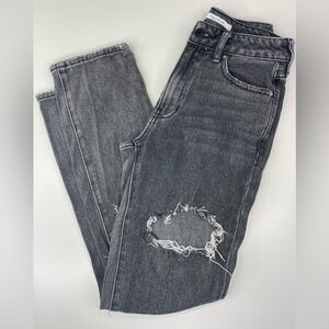 PacSun Sz 23 Charcoal Black Distressed Mom Jeans